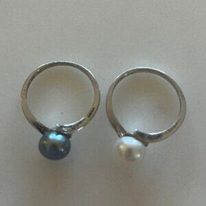 Set of 2 925 Silver Pearl Stacking Rings